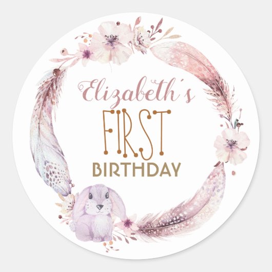 Sticker Rond Baby shower | Anniversaire | Petit lapin (Devant)