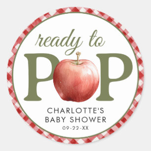 Sticker Rond Baby shower Apple prêt à appuyer sur l'autocollant