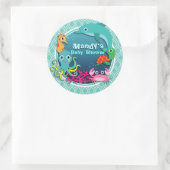 Sticker Rond Baby shower Aqua Turquoise Ocean Life (Sac)