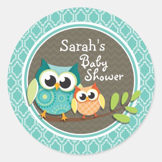 Sticker Rond Baby shower Aqua Turquoise Retro Ows (Devant)