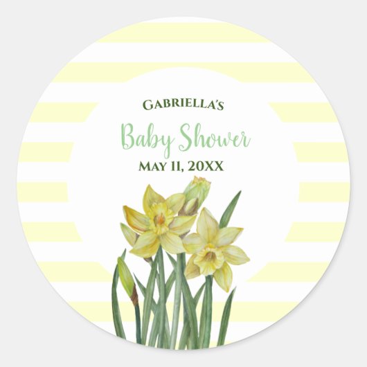 Sticker Rond Baby shower Aquarelle Daffodiques Blancs (Devant)