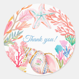 Sticker Rond Baby Shower aquarelle sous la mer