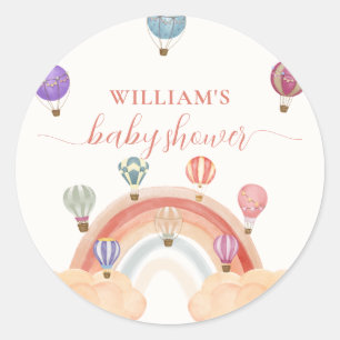 Sticker Rond Baby shower arc-en-ciel à ballon à air chaud color