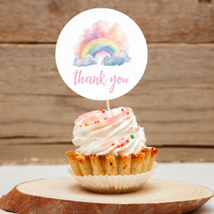 Sticker Rond Baby shower arc-en-ciel à l'aquarelle