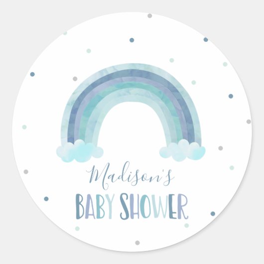Sticker Rond Baby shower arc-en-ciel bleu aquarelle (Devant)