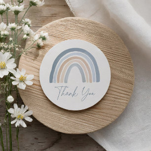 Sticker Rond Baby shower arc-en-ciel bleu neutre Boho