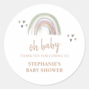 Sticker Rond Baby Shower Arc-en-ciel Bohème Subtil
