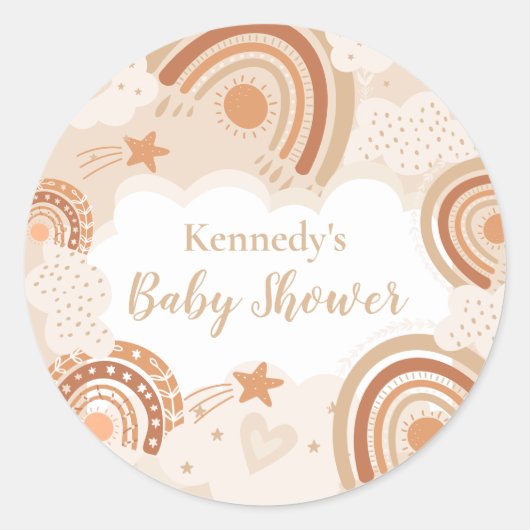 Sticker Rond Baby shower arc-en-ciel Boho (Devant)