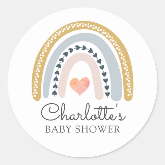 Sticker Rond Baby shower arc-en-ciel Boho (Devant)