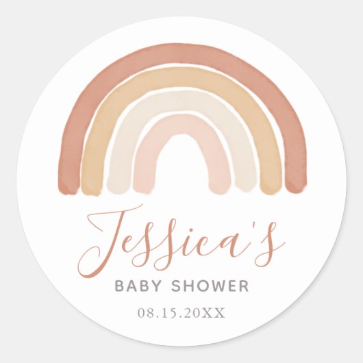 Sticker Rond Baby shower arc-en-ciel Boho Terracotta (Devant)