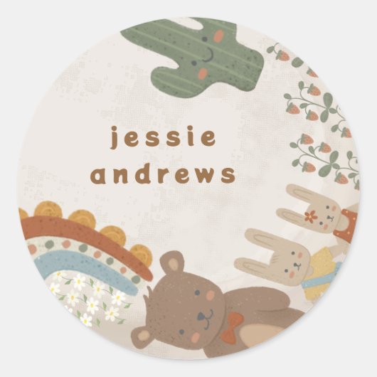 Sticker Rond baby shower arc-en-ciel de cactus de lionceau d'ou (Devant)