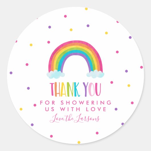Sticker Rond Baby shower arc-en-ciel lumineux (Devant)