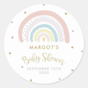 Sticker Rond Baby shower arc-en-ciel neutre