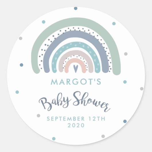 Sticker Rond Baby shower arc-en-ciel Pastel Muet (Devant)