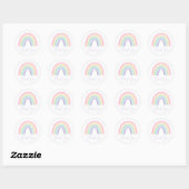 Sticker Rond Baby shower arc-en-ciel Pastel Pink Boho (Feuille)