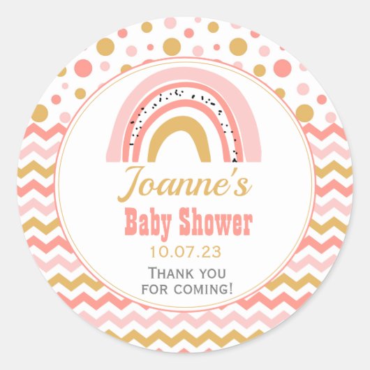 Sticker Rond Baby shower arc-en-ciel rose (Devant)