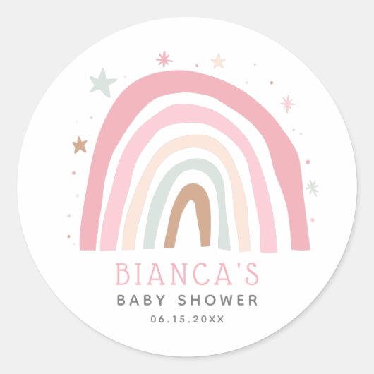 Sticker Rond Baby shower arc-en-ciel rose pâle (Devant)