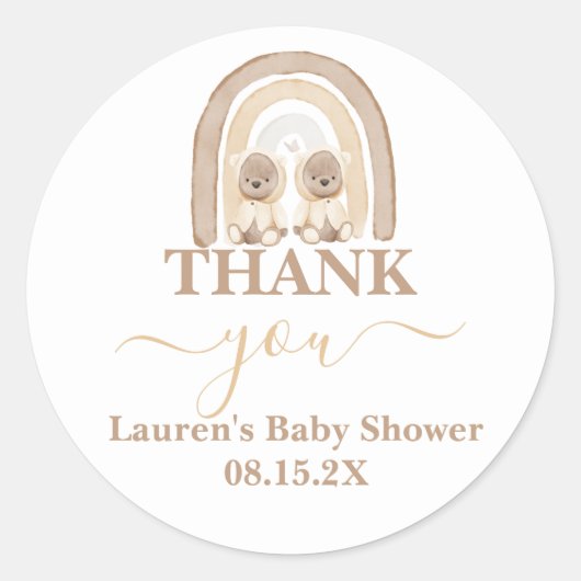 Sticker rond Baby shower arc-en-ciel Twins Teddy B (Devant)