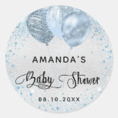 Sticker Rond Baby shower argent bleu garçon ballons (Devant)