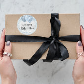 Sticker Rond Baby shower argent bleu garçon ballons