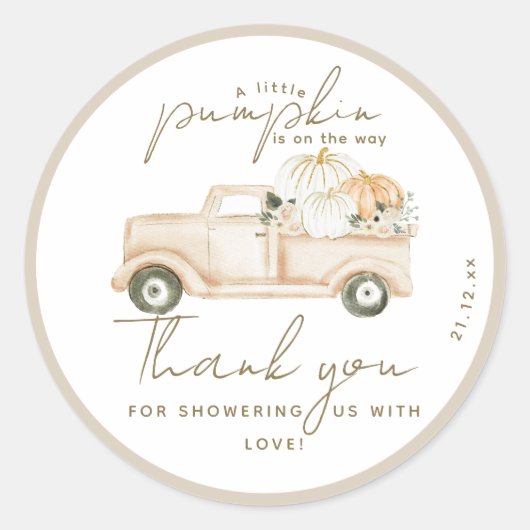 Sticker Rond Baby Shower Automnal Simple et Moderne sur le thèm (Devant)
