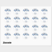 Sticker Rond Baby shower aux fleurs bleues poussiéreuses (Feuille)