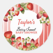 Sticker Rond Baby shower aux fraises (Devant)