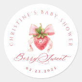 Sticker Rond Baby shower aux fraises Coquette (Devant)