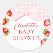 Sticker Rond Baby shower aux fraises Coquette (Devant)