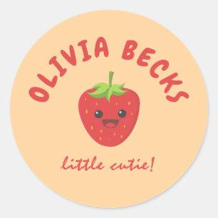 Sticker Rond Baby shower aux fraises Little Cutie