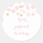 Sticker rond Baby shower avec points d'or rose (Devant)
