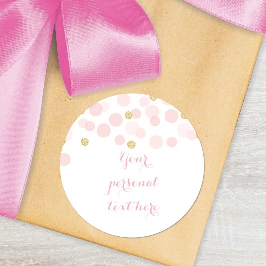 Sticker rond Baby shower avec points d'or rose