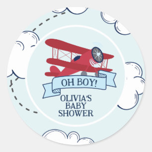 Sticker Rond Baby Shower Avion Rouge