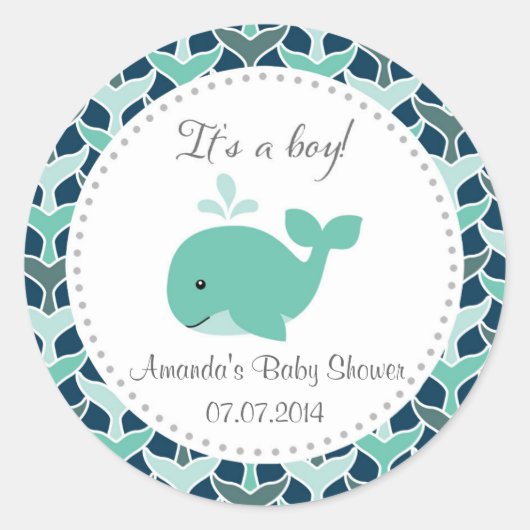 Sticker Rond Baby shower baleine C'est un chevalier (Devant)