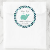 Sticker Rond Baby shower baleine C'est un chevalier (Sac)