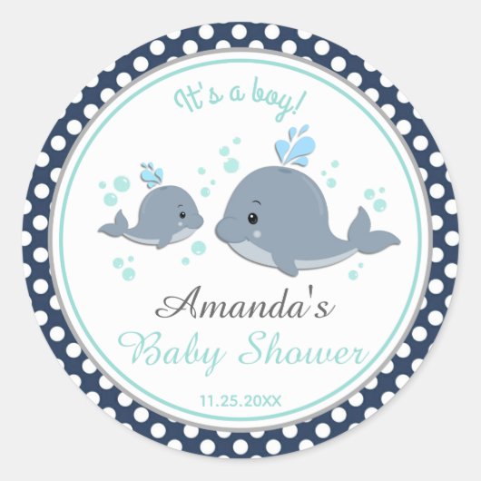 Sticker Rond Baby shower baleine maman et bébé Merci Favor (Devant)