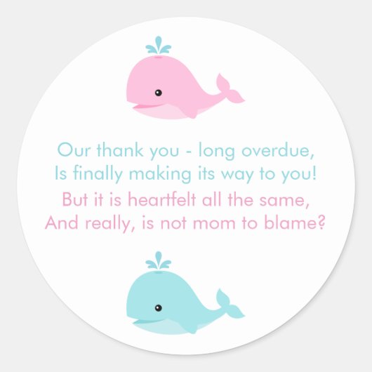 Sticker Rond Baby shower baleines (Devant)