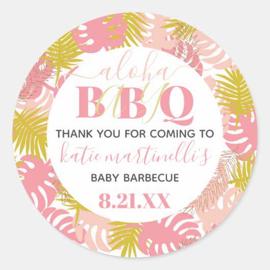 Sticker Rond Baby shower barbecue Merci tropical (Devant)