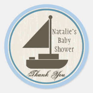 Sticker Rond Baby shower bateau à voile bleu
