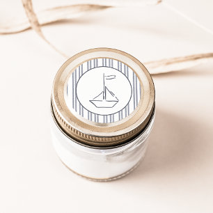Sticker Rond Baby Shower Bateau à Voile Côté Moderne Vintage