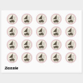 Sticker Rond Baby shower bateau à voile rose (Feuille)