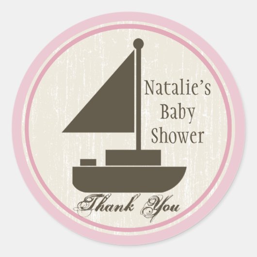 Sticker Rond Baby shower bateau à voile rose (Devant)
