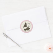 Sticker Rond Baby shower bateau à voile rose (Enveloppe)