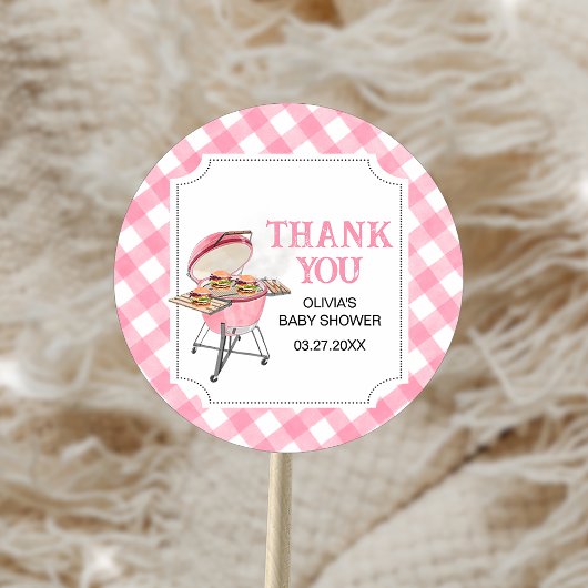Sticker Rond Baby shower BBQ Burger Rose