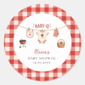 Sticker Rond Baby Shower BBQ Rustique Gingham Rouge (Devant)