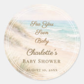 Sticker Rond Baby Shower beach coastal  Sea You Soon (Devant)