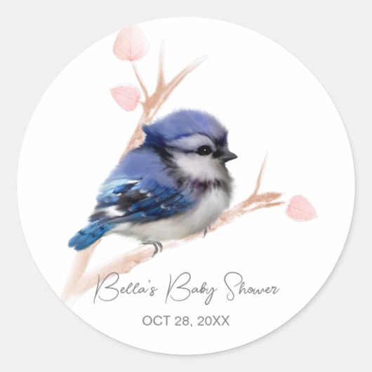 Sticker Rond Baby shower Bébé Bleu Jay (Devant)