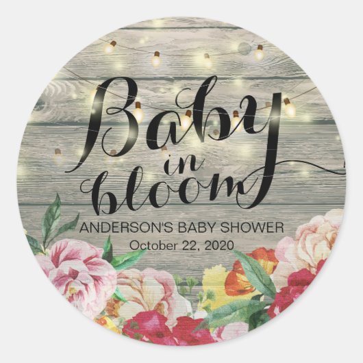 Sticker Rond Baby shower bébé en fleurs Chaîne de fleurs Bois c (Devant)