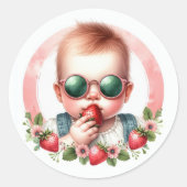 Sticker Rond Baby Shower Bébé Fraise Sucré (Devant)