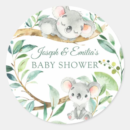 Sticker Rond Baby shower bébé Koala Ours (Devant)